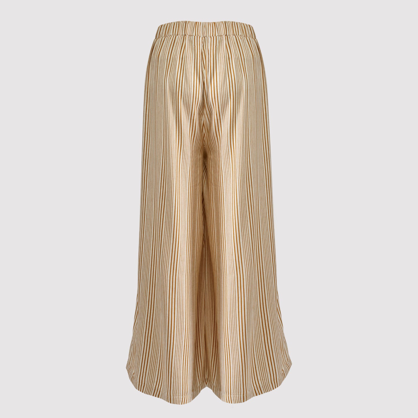 Alice, long linen blend pants with pleats, natural color with mustard stripes