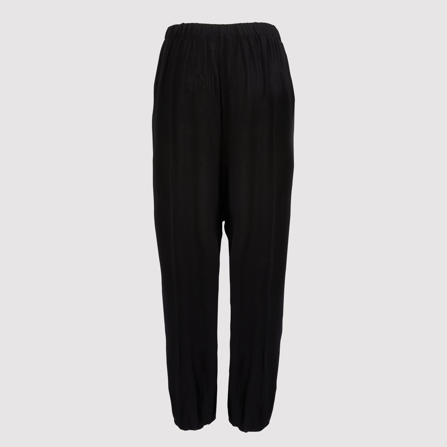 Barbara crincle viscose harem pants with elastic hem, black back