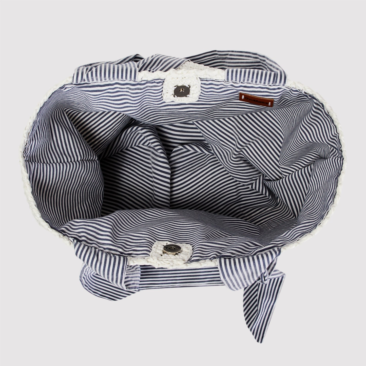 onelove blue lagoon raffia hand-made beach bag inside