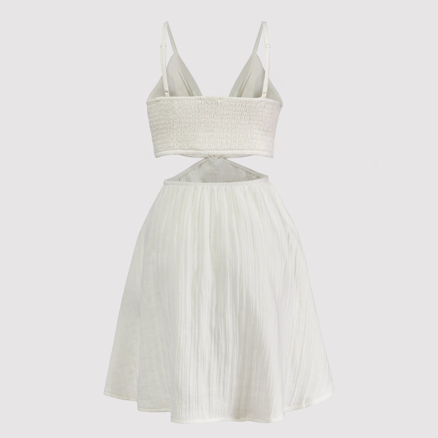 Laura maxi muslin cut out dress with strapped top tih tie bow combined on elastic waist, off-white