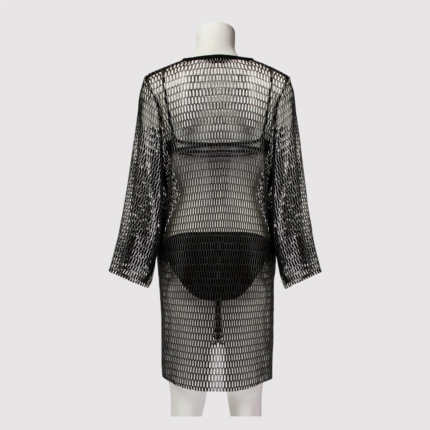 Norman mesh foil printed sleeveless midi tunic, silver black back