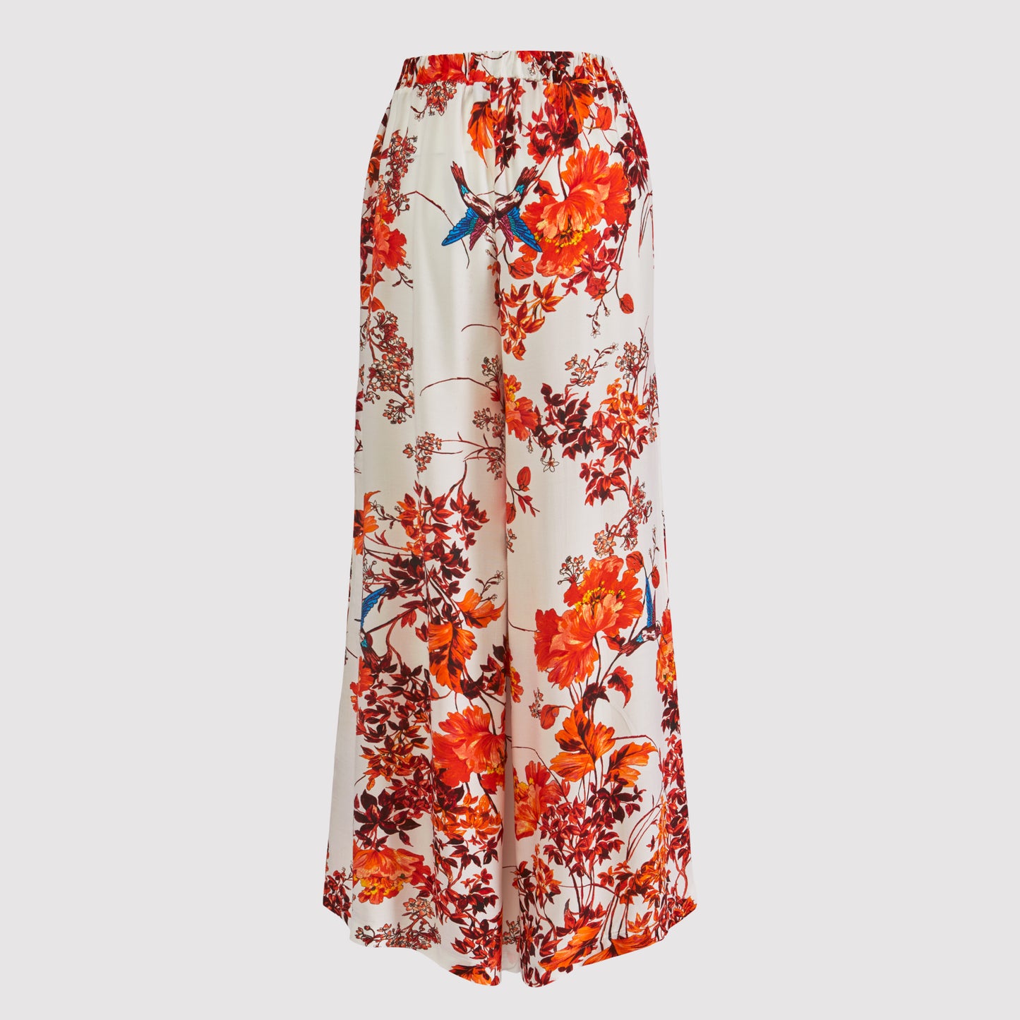 Vicky, long viscose pants with pleats,multicolor flower design