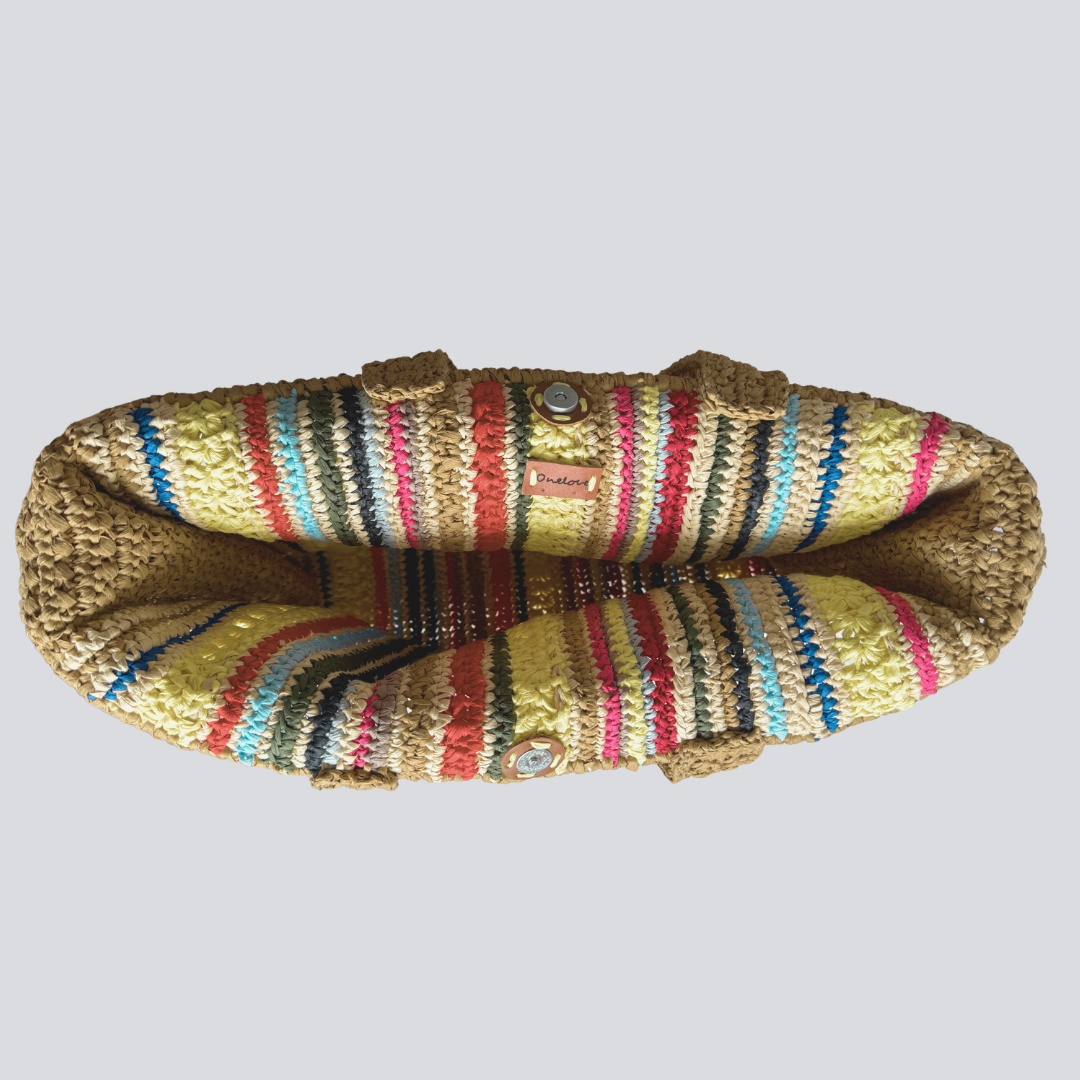 Mimoza bag, hand braided raffia multi color striped beach bag, khaki,sax blue,yellow,red,orange,beige,pink,off white, neutral color