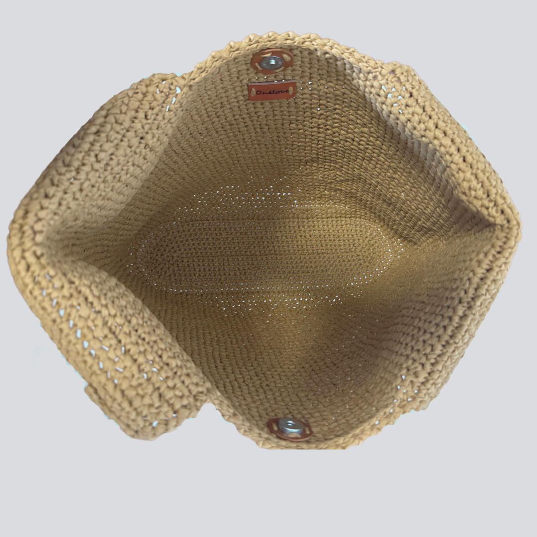 Patara bag hand-knitted raffia beach bag with contrast handle, neutral color-black