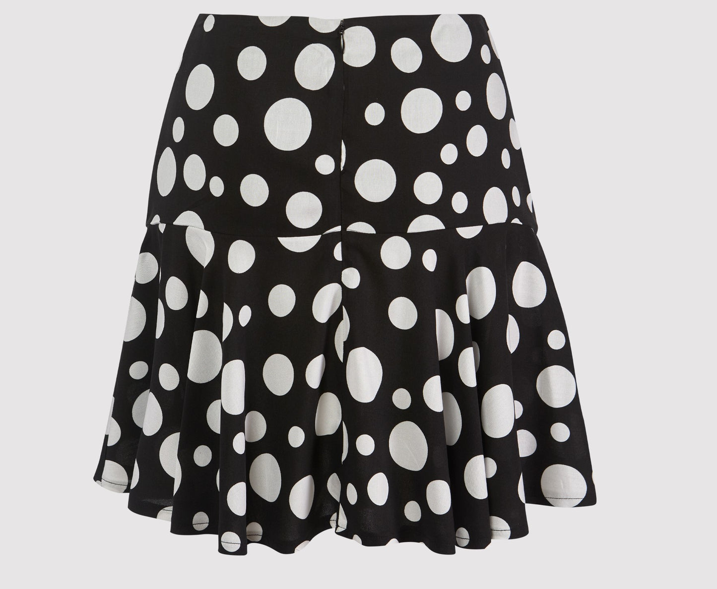 Amelia body hugging mini ruffled skirt, black-white dot printed