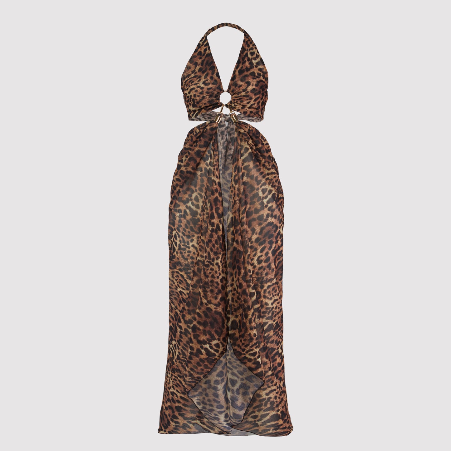 Jenny pareo easy put-on o-ring cut-out chiffon dress, animal printed