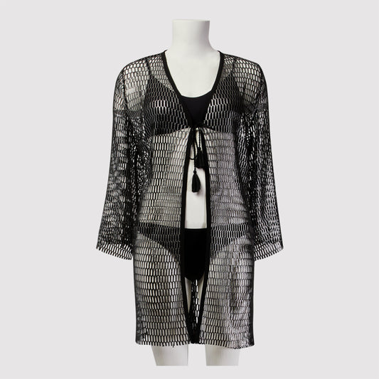 Norman mesh foil printed sleeveless midi tunic, silver black