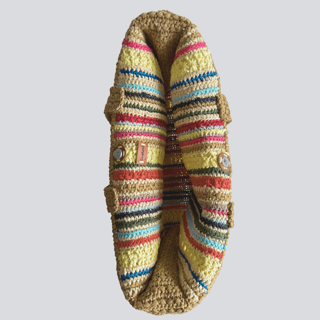 Mimoza bag, hand braided raffia multi color striped beach bag, khaki,sax blue,yellow,red,orange,beige,pink,off white, neutral color